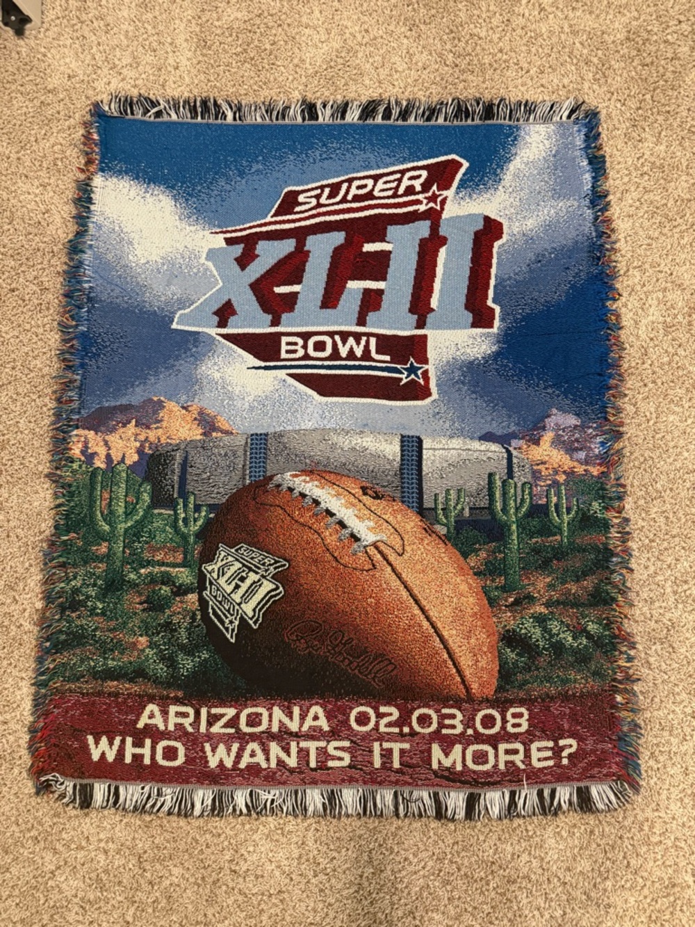 Arizona Cardinals Woven Tapestry Throw Blanket Super Bowl XLII Football 48"x 60"
